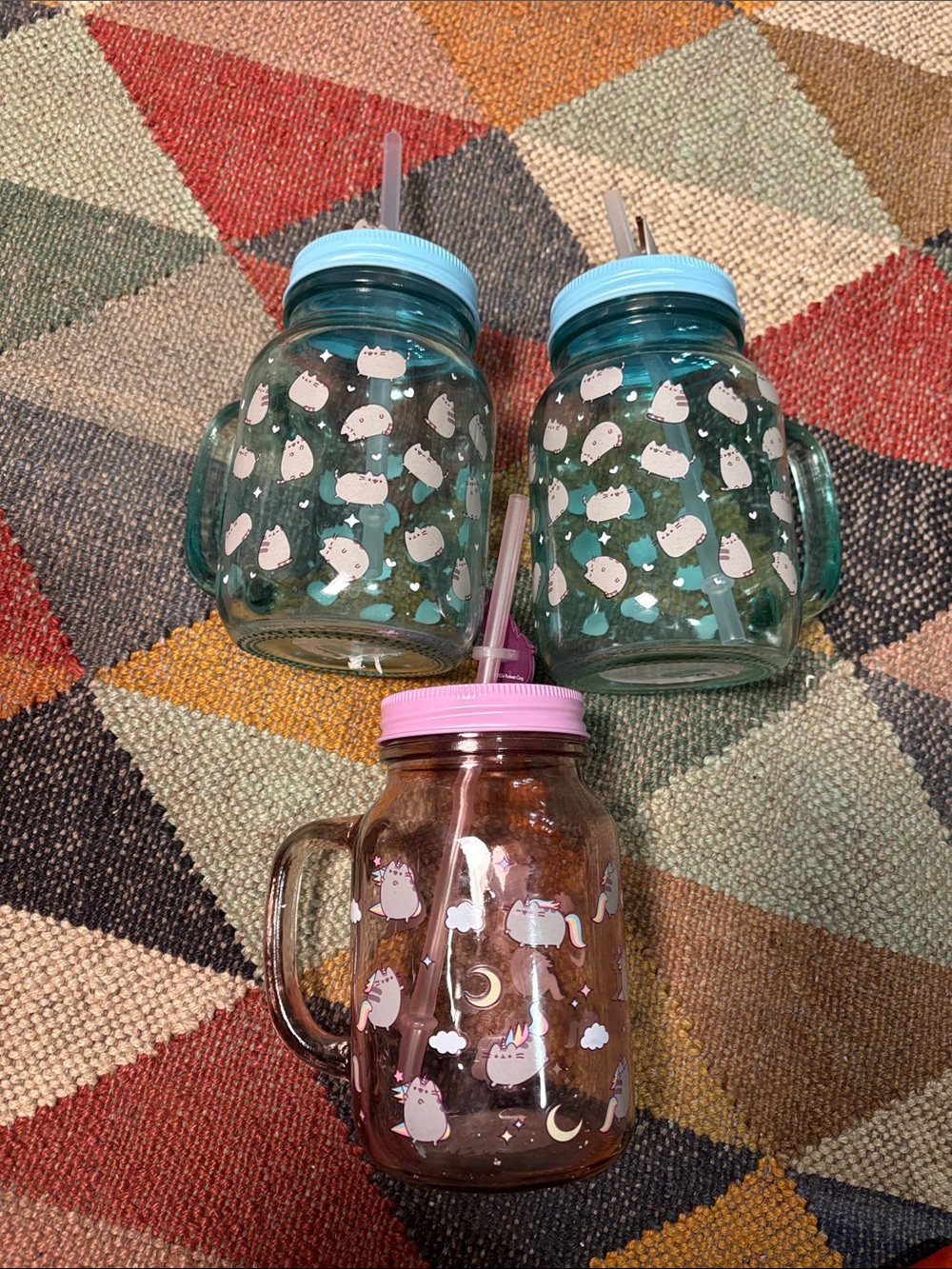 Pusheen Officially Licensed Blue Mason Jar Glasses Myshop Set of 3